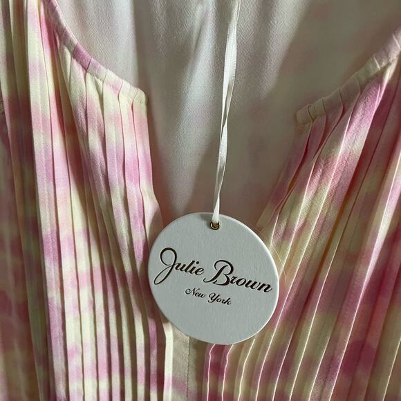 Julie‎ Brown NYC Cool Whip Rocky Pintuck V Neck Mini Dress Pink Coastal Relax L - Picture 14 of 16